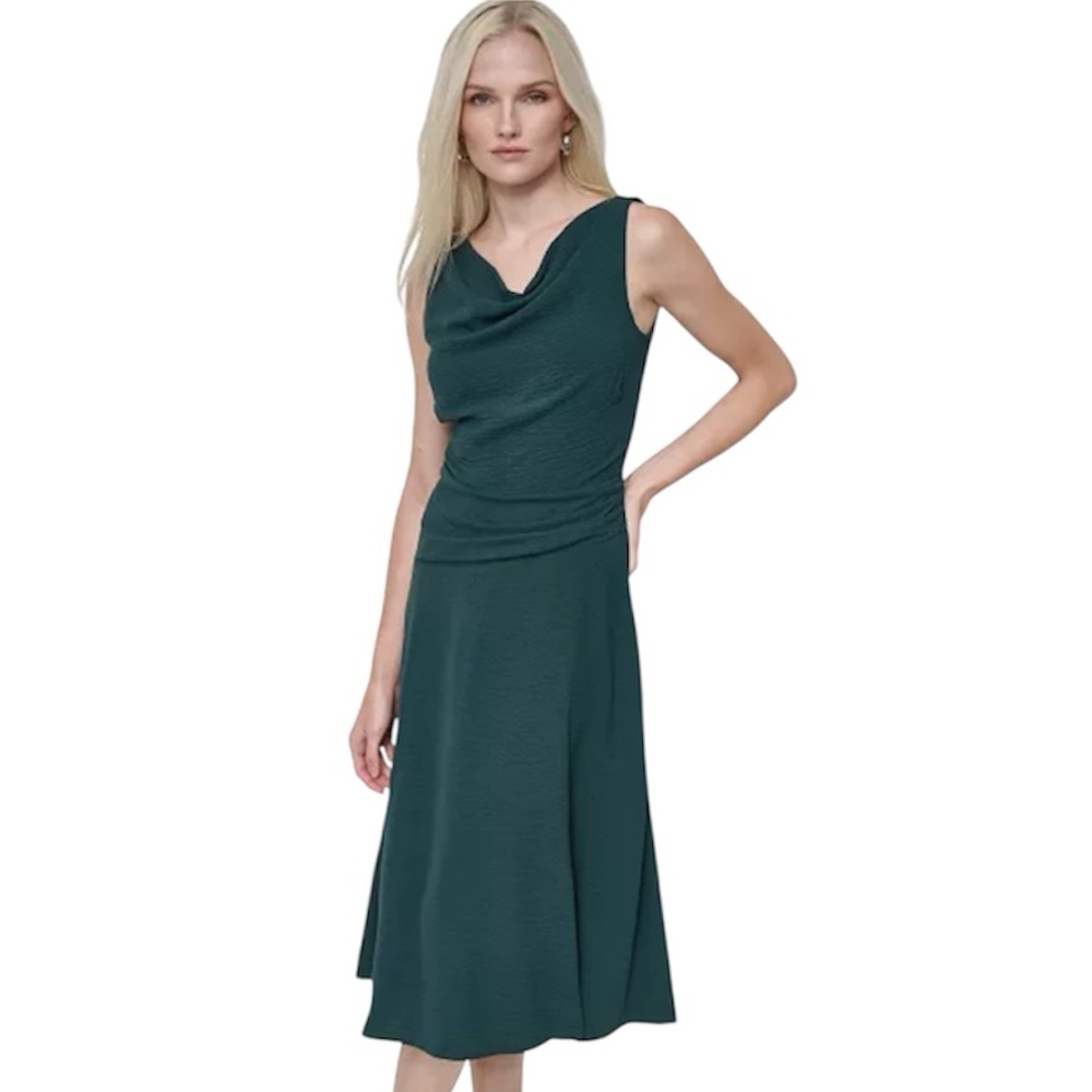DKNY women’s sleeveless Cowlneck gathered midi dress- NWT - Picture 1 of 8